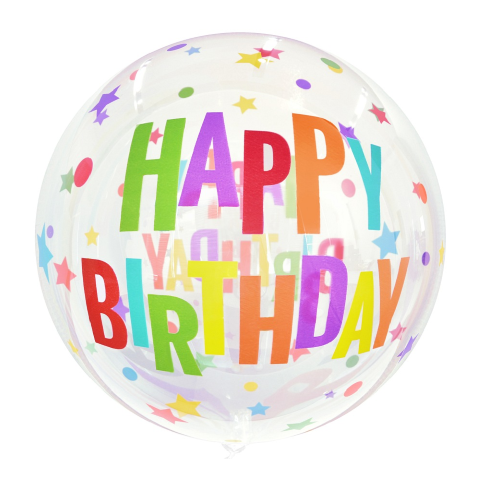 Прозрачен балон сфера Happy Birthday, звездички, tpu | Partilino.com