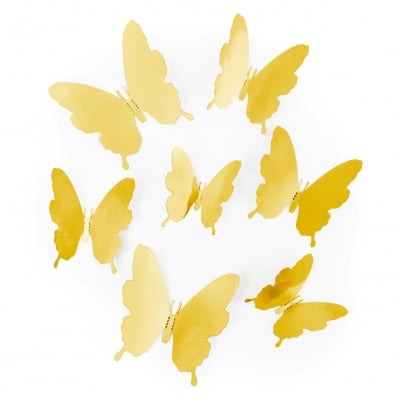 Декоративни пеперуди златни, микс 3 размера, 12 броя