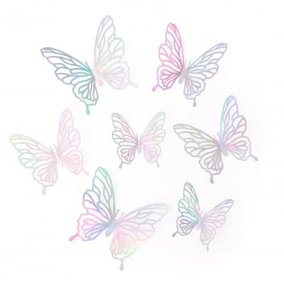 Декоративни ажурни пеперуди иридесцентни сребърни, микс 3 размера, 12 броя