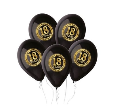 Балони Черно-златни с печат 18 years, 5 броя