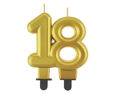 Свещ Число 18 - злато металик, 8 см