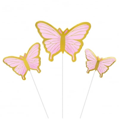 Топери розово-златни пеперуди, микс, 10 броя