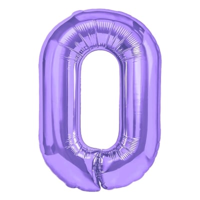 Лилав фолиев балон цифра 0, металик, 100 см 
