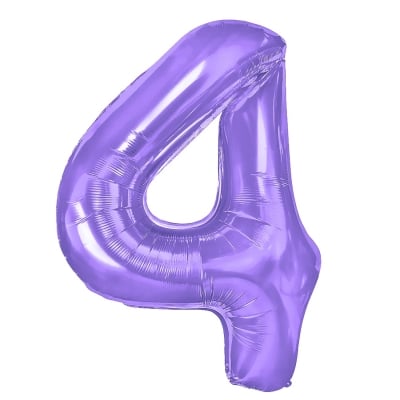 Лилав фолиев балон цифра 4, металик, 100 см 