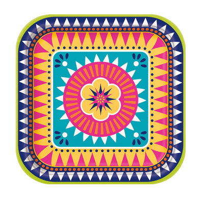 Големи квадратни чинийки, мексиканско парти Boho Fiesta, 8 броя