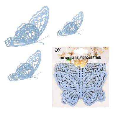 Декоративни пеперуди сини, микс 3 размера, 12 броя