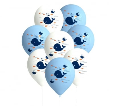 Латексови балони Син кит, LIL WHALE, 8 броя