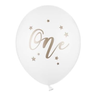 Комплект бели балони One за първи рожден ден, 5 броя