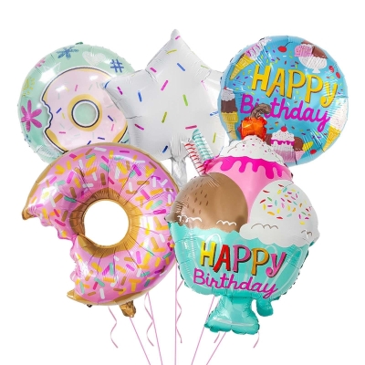 Комплект балони за рожден ден Candy party, сладолед, поничка, 5 броя