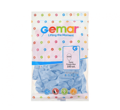 Балони син макарон, синя пудра Powder blue G90/108 26 см, Gemar, пакет 100 броя