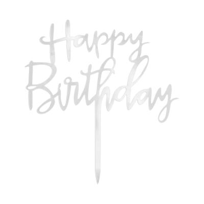 Топер сребърен надпис Happy birthday, 13 х 13.5 см