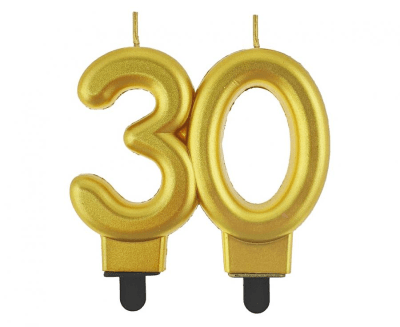 Свещ Число 30 - злато металик, 8 см