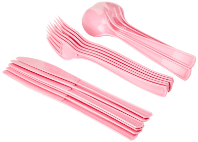 Парти прибори лъжичка, виличка, нож по 6 бр., светлорозови Lovely pink