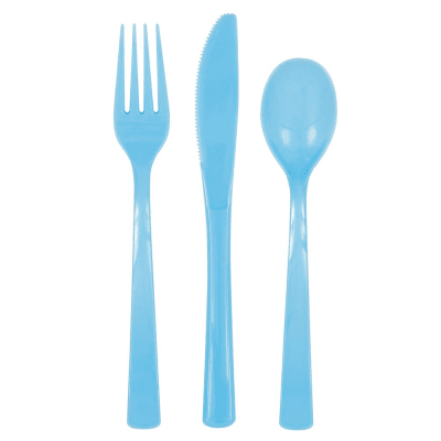 Парти прибори лъжичка, виличка, нож по 6 бр., светлосини Powder blue