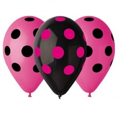 Комплект балони на точки в черно и розово, 5 броя