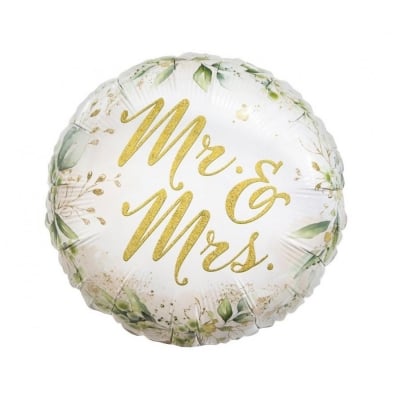 Сватбен фолиев балон MR & MRS, кръг, 45 см