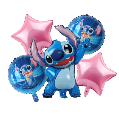 Комплект фолиеви балони Стич Stitch, розови звезди, 5 броя