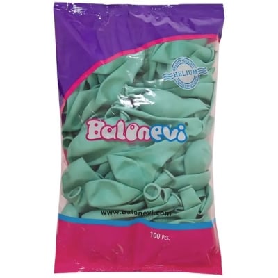 Балони синьо-зелен макарон, аквамарин,  Sea green Balonevi, 26 см, пакет 100 броя 