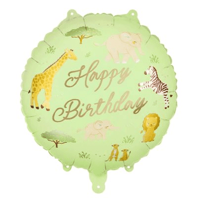 Фолиев балон Happy Birthday сафари в светлозелено, кръг 45 см