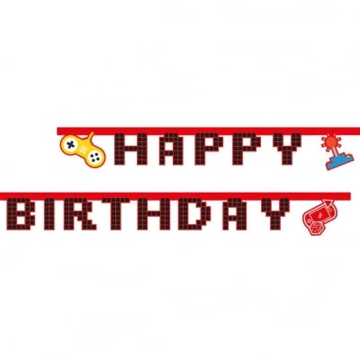 Банер Happy Birthday геймърско парти, плейстейшън, джойстик