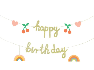 Банер за рожден ден Happy Birthday с череши дъга