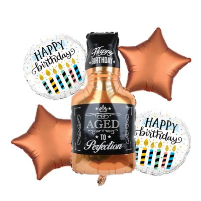 Комплект балони Бутилка Уиски Happy Birthday Аged to Perfection, 5 броя