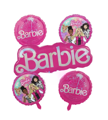 Комплект фолиеви балони Барби с надпис, 5 броя