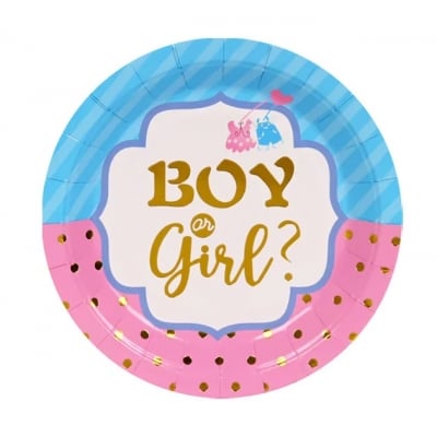 Малки чинийки Boy or Girl за разкриване пола на бебето, момче или момиче 18 см, 10 броя