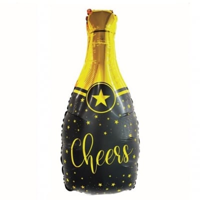 Черно-златен балон бутилка шампанско Cheers, 35 х 76