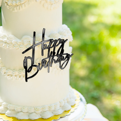 Декорация за торта, черен надпис Happy Birthday, 12 см