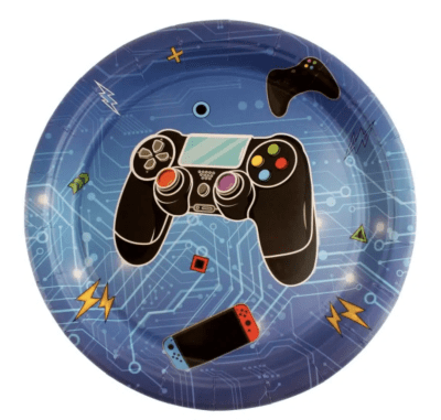 Парти чинийки геймърско парти джойстик, сини, 18 см, 10 броя