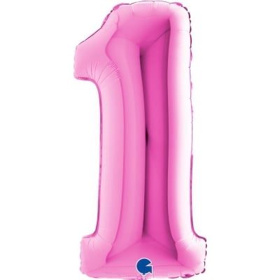 Розов фолиев балон Циклама цифра 1, 100 см