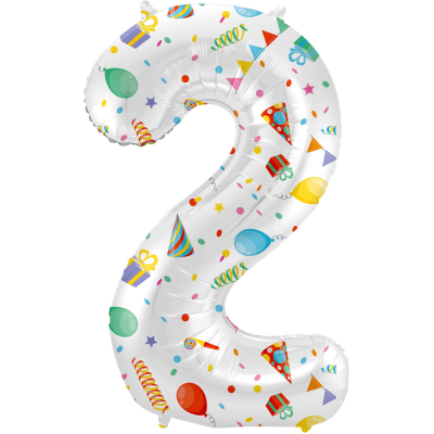 Бял балон цифра 2, с парти декорации, 100 см