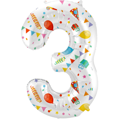 Бял балон цифра 3, с парти декорации, 100 см