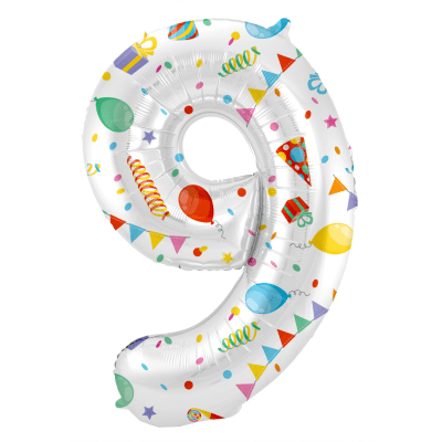 Бял балон цифра 9, с парти декорации, 100 см