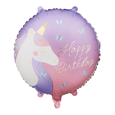 Фолиев балон Happy Birthday с еднорог, кръг 45 см