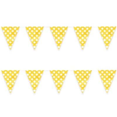 Гирлянд от 12 жълти флагчета на бели точки