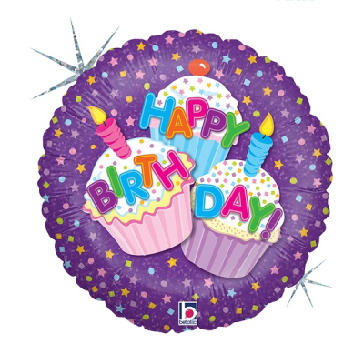 Балон Happy birthday с мъфини, кръг 45 см