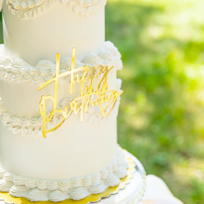 Декорация за торта, златен надпис Happy Birthday, 12 см