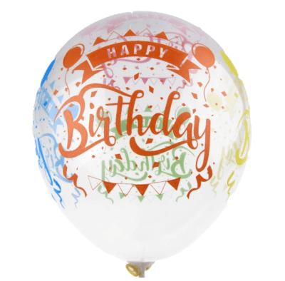 Балон прозрачен с цветен надпис Happy Birthday 30см