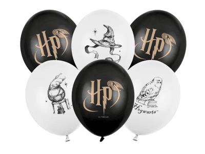 Латексови балони Хари Потър Harry Potter, бели и черни, 6 броя