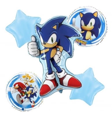 Комплект фолиеви балони Соник Таралежа Sonic the Hedgehog, 5 броя