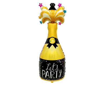 Черно-златен балон бутилка шампанско Let's party, 34 x 97 см