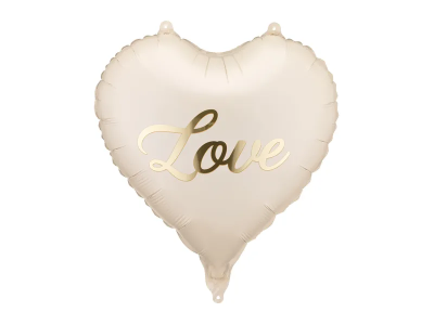 Фолиев балон сърце цвят крем със златен надпис Love