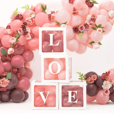 Кутии за балони бели с надпис LOVE, 4 броя х 30 см