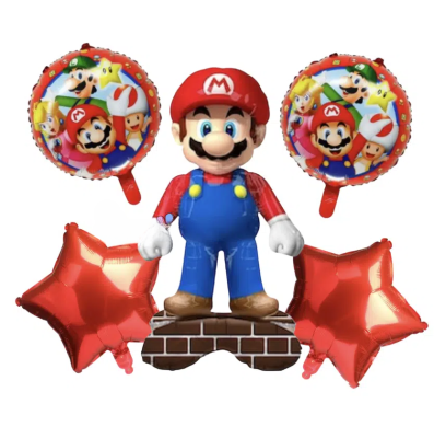 Комплект балони Супер Марио със стоящ балон, 5 броя