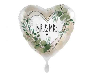 Сватбен фолиев балон MR & MRS, сърце, 45 см
