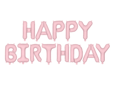 Банер Happy Birthday от фолиеви балони светлорозов мат