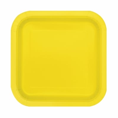Малки квадратни жълти чинийки неон, картон, 16 броя
