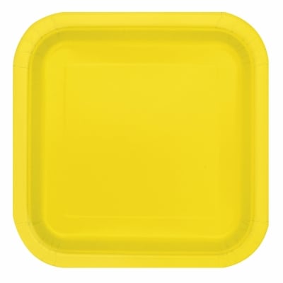 Големи квадратни жълти чинийки неон, картон, 14 броя